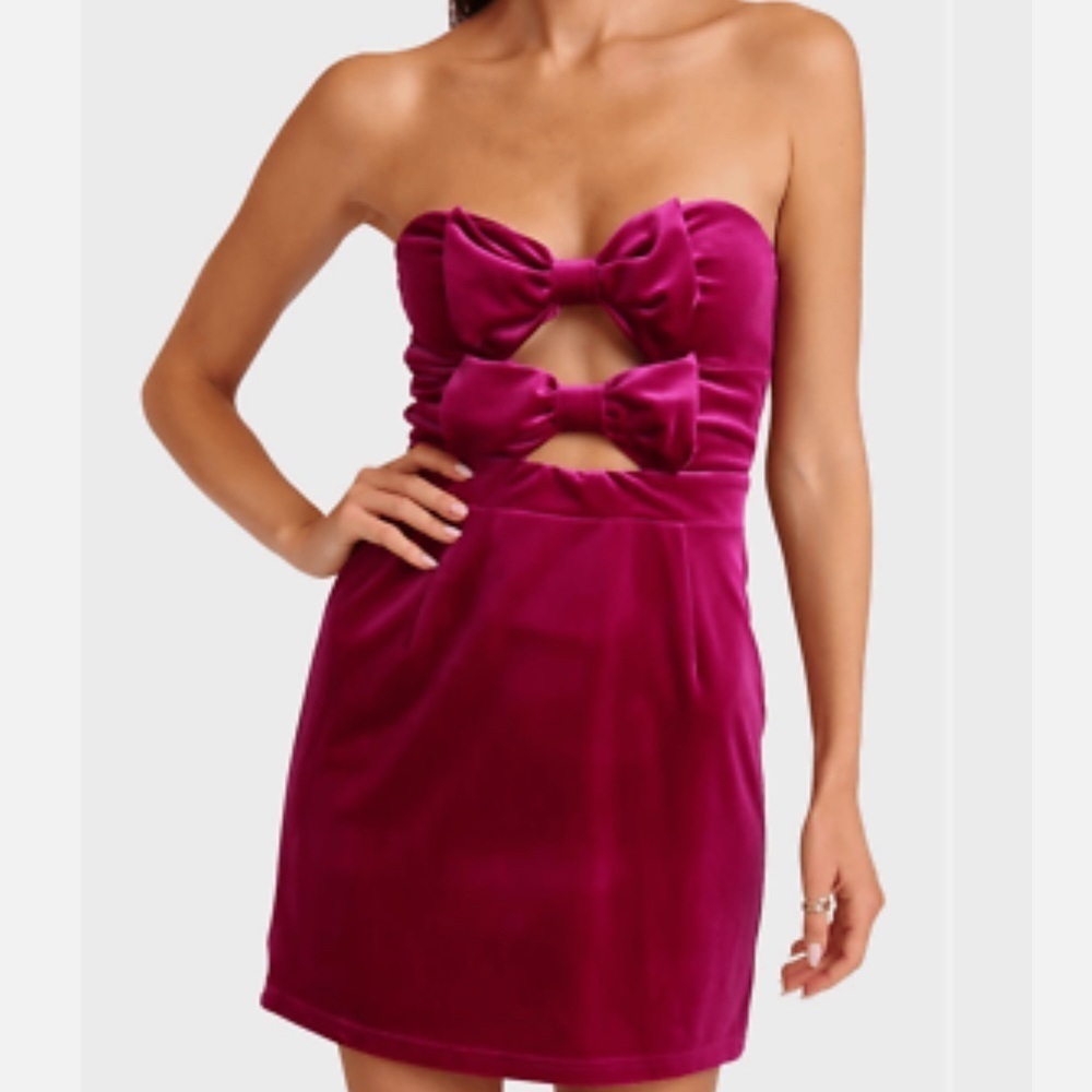 NWOT Avec Les Filles Satin Bow Front Hot Pink Mini Dress Size Small